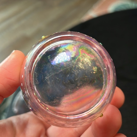 Vintage Pink Iridescent Glass Egg Dish Hand Painted Tealight Candle Holder - Picture 9 of 11